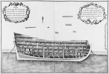 Příčný řez nádobou lemovanou uvnitř v plné výšce, ilustrace z „Atlas de Colbert“, deska 33 (tužka a wc na papíře) (černobílá fotografie)